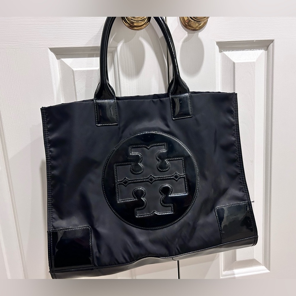 Great condition Tory Burch nylon Ella tote - black with patent trim